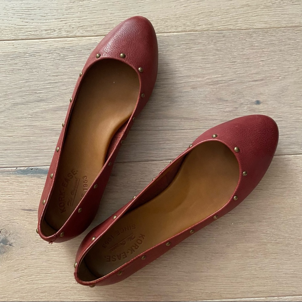 Kork Ease Burgundy Red Studded Leather Ballet Flat Gem